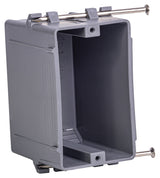 Gardner Bender BOX-NS18 Switch/Outlet Box, 18 cu-in, Standard Outlet, 1-Gang, 4-Knockout, PVC, Gray, In-Wall, Nail