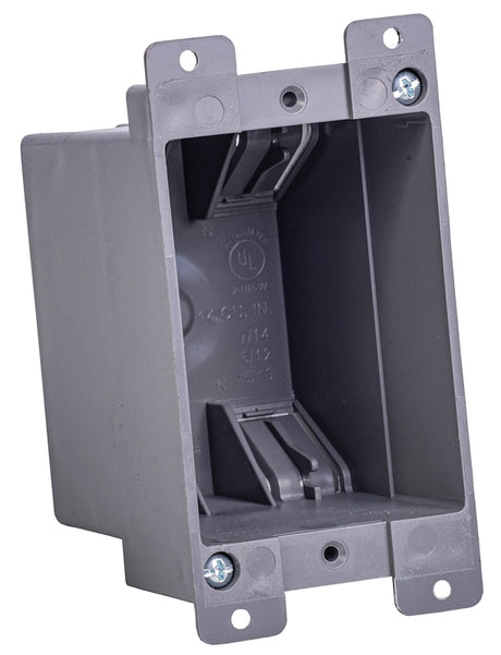 Gardner Bender BOX-RS14 Switch/Outlet Box, Standard Outlet, 1-Gang, 4-Knockout, PVC, Gray, In-Wall Mounting