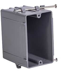 Gardner Bender BOX-NS20 Switch/Outlet Box, 20 cu-in, Standard Outlet, 1-Gang, 4-Knockout, PVC, Gray, In-Wall, Nail