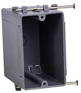 Gardner Bender BOX-NS22 Switch/Outlet Box, 22 cu-in, Standard Outlet, 1-Gang, 4-Knockout, PVC, Gray, In-Wall, Nail