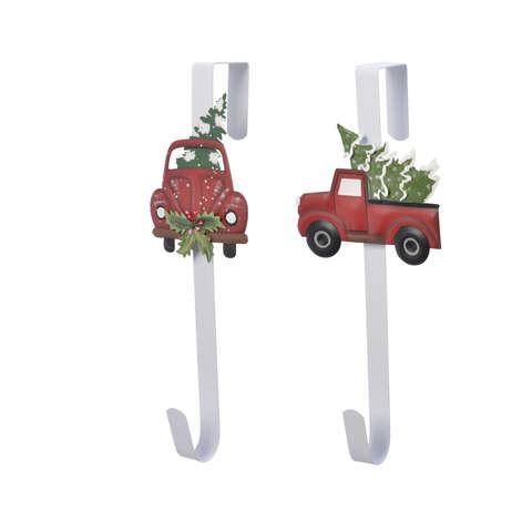 Decoris 15 in. Red Pickup Truck with Tree Wreath Hanger 1 pk, Pack of 24