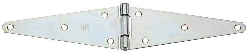 National Hardware N128-165 Heavy Strap Hinge, 15.39 in W Frame Leaf, 0.11 in Thick Leaf, Steel, Zinc, Tight Pin, 33 lb