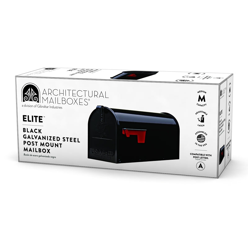 Gibraltar Mailboxes Elite Series E1100B00 Mailbox, 800 cu-in Capacity, Galvanized Steel, Powder-Coated, 6.9 in W, Black