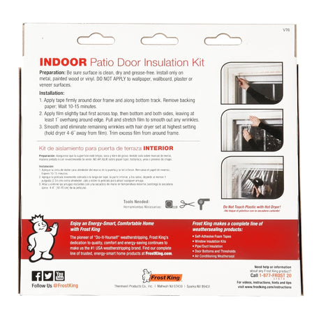 Frost King V76H Indoor Shrink Patio Door Kit, 84 in W, 110 in L, Plastic
