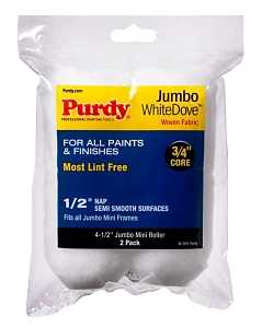 Purdy White Dove 14G624013 Jumbo Mini Roller Cover, 1/2 in Thick Nap, 4-1/2 in L, Dralon Fabric Cover