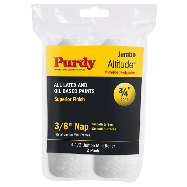 Purdy Altitude 14G624072 Jumbo Mini Roller Cover, 3/8 in Thick Nap, 4-1/2 in L, Microfiber/Polyester Cover, White