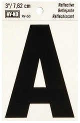 Hy-Ko RV-50/A Reflective Letter, Character: A, 3 in H Character, Black Character, Silver Background, Vinyl, Pack of 10