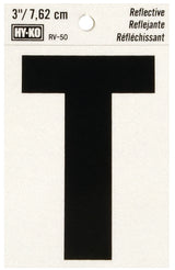 Hy-Ko RV-50/T Reflective Letter, Character: T, 3 in H Character, Black Character, Silver Background, Vinyl, Pack of 10