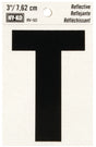 Hy-Ko RV-50/T Reflective Letter, Character: T, 3 in H Character, Black Character, Silver Background, Vinyl, Pack of 10