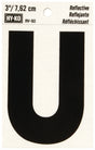 Hy-Ko RV-50/U Reflective Letter, Character: U, 3 in H Character, Black Character, Silver Background, Vinyl, Pack of 10
