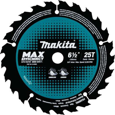 Makita 6-1/2 in. D X 5/8 in. Max Efficiency Carbide Tipped Circular Saw Blade 25 teeth 1 pk