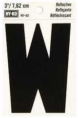 Hy-Ko RV-50/W Reflective Letter, 2-1/2 in W x 4 in H Dimensions, Character: W, 3 in H Character, Black Character, Vinyl, Pack of 10