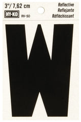 Hy-Ko RV-50/W Reflective Letter, 2-1/2 in W x 4 in H Dimensions, Character: W, 3 in H Character, Black Character, Vinyl, Pack of 10