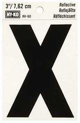 Hy-Ko RV-50/X Reflective Letter, Character: X, 3 in H Character, Black Character, Silver Background, Vinyl, Pack of 10