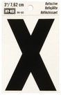 Hy-Ko RV-50/X Reflective Letter, Character: X, 3 in H Character, Black Character, Silver Background, Vinyl, Pack of 10