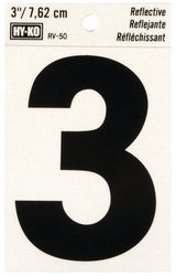 Hy-Ko RV-50/3 Reflective Sign, Character: 3, 3 in H Character, Black Character, Silver Background, Vinyl, Pack of 10