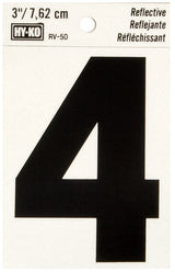 Hy-Ko RV-50/4 Reflective Sign, Character: 4, 3 in H Character, Black Character, Silver Background, Vinyl, Pack of 10