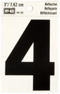 Hy-Ko RV-50/4 Reflective Sign, Character: 4, 3 in H Character, Black Character, Silver Background, Vinyl, Pack of 10