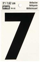 Hy-Ko RV-50/7 Reflective Sign, Character: 7, 3 in H Character, Black Character, Silver Background, Vinyl, Pack of 10