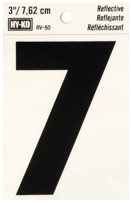Hy-Ko RV-50/7 Reflective Sign, Character: 7, 3 in H Character, Black Character, Silver Background, Vinyl, Pack of 10