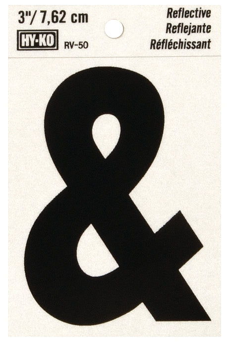 Hy-Ko RV-50/& Reflective Sign, Character: &, 3 in H Character, Black Character, Silver Background, Vinyl, Pack of 10