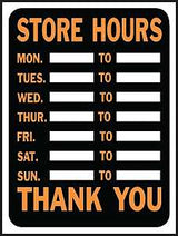 Hy-Ko Hy-Glo Series 3030 Identification Sign, Rectangular, STORE HOURS, Fluorescent Orange Legend, Black Background, Pack of 10