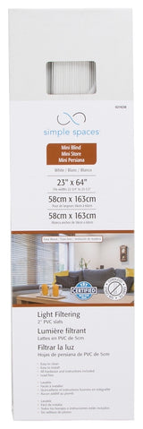 Simple Spaces FWMB-8 Blind, 64 in L, 23 in W, Faux Wood, White, Pack of 2