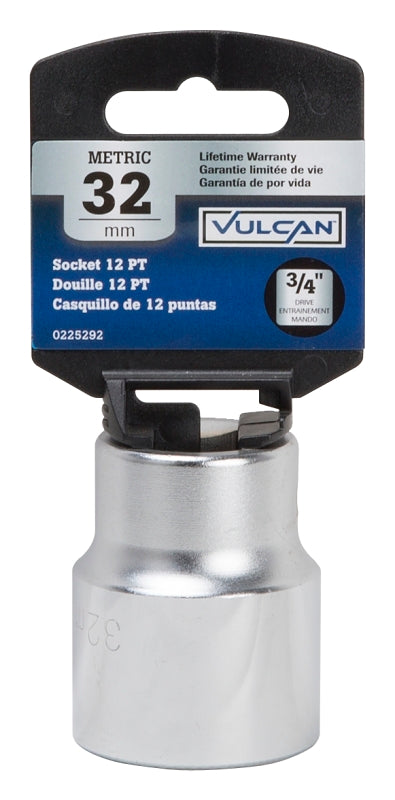 Vulcan MT-SM6032 Drive Socket, 32 mm Socket, 3/4 in Drive, 12-Point, Chrome Vanadium Steel, Chrome