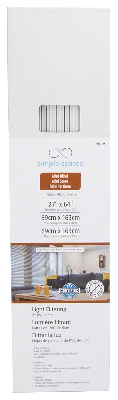 Simple Spaces FWMB-9 Blind, 64 in L, 27 in W, Faux Wood, White, Pack of 2