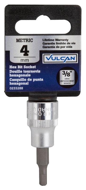 Vulcan 3506005120 Hex Bit Socket, 4 mm Tip, 3/8 in Drive, Chrome, 1-7/8 in OAL