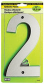 Hy-Ko 30800 Series 30802 Reflective Sign, Character: 2, 6 in H Character, Black/Silver Character, Plastic, Pack of 5