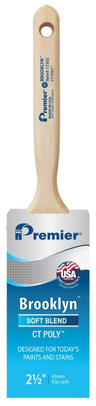 Premier Brooklyn 17302 Paint Brush, 2-1/2 in W, Flat Sash Brush, 3 in L Bristle, Polyester Bristle
