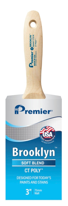 Premier Brooklyn 17314 Paint Brush, 3 in W, Beavertail Varnish Wall Brush, 3-1/4 in L Bristle, Polyester Bristle