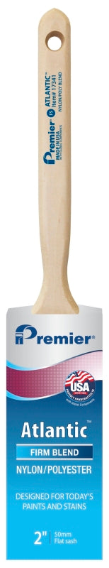 Premier Atlantic 17341 Paint Brush, 2 in W, Flat Sash Brush, 2-11/16 in L Bristle, Nylon/Polyester Bristle