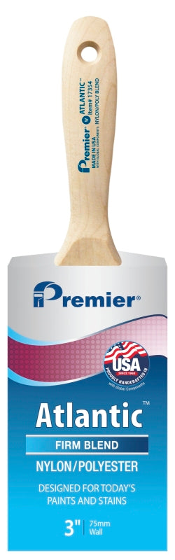 Premier Atlantic 17354 Paint Brush, 3 in W, Beavertail Varnish Wall Brush, 3-7/16 in L Bristle, Nylon/Polyester Bristle