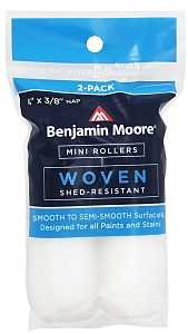 Benjamin Moore U66301-018 Woven Mini Roller Cover, 3/8 in Thick Nap, 4 in L, White, 2/PK