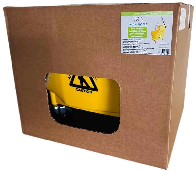 Simple Spaces 9130 Mop Bucket with Ringer, 32 qt Capacity, Plastic Bucket/Pail, Plastic Wringer, Yellow