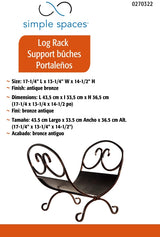 Simple Spaces CPO90503AC3L Log Rack, 13-1/4 in W, 13-1/4 in D, 14-1/2 in H, Steel Base, Antique Bronze