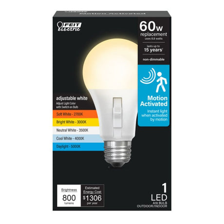 Feit Electric IntelliBulb OM60/927CA/MM/LEDI Smart Bulb, 10.6 W, Wi-Fi Connectivity: No, Motion Control, LED Lamp
