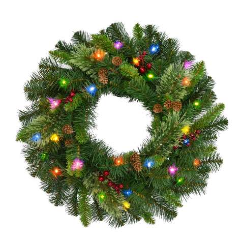 Celebrations Home 24 in. D LED Prelit Multicolored Mixed Pine Wreath, Pack of 4