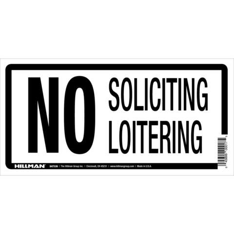 Hillman English White No Soliciting Sign 5 in. H X 10 in. W, Pack of 6