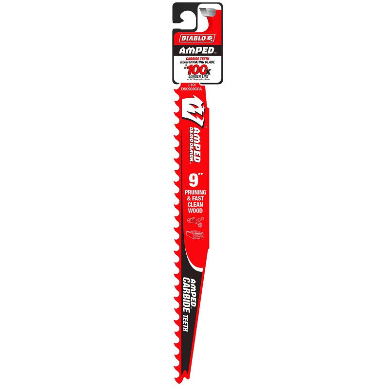 Diablo AMPED Demo Demon DS0903CPA Reciprocating Saw Blade, 9 in L, 3 TPI, Carbide Cutting Edge
