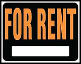 Hy-Ko Hy-Glo Series SP-102 Identification Sign, 14-1/2 x 18-1/2 in Dimensions, Rectangular, FOR RENT, Black Background, Pack of 5