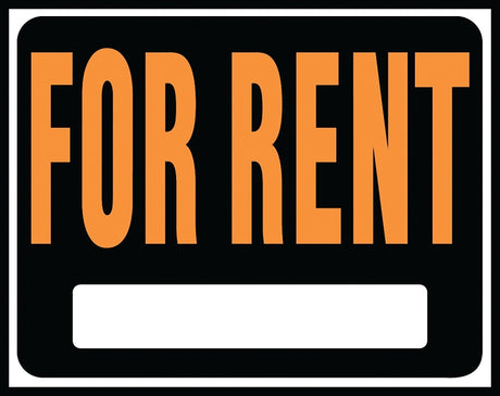 Hy-Ko Hy-Glo Series SP-102 Identification Sign, 14-1/2 x 18-1/2 in Dimensions, Rectangular, FOR RENT, Black Background, Pack of 5