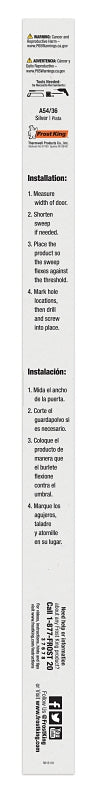 Frost King A54/36H Door Sweep, 36 in L, 1-1/4 in W, Aluminum Flange, Vinyl Insert