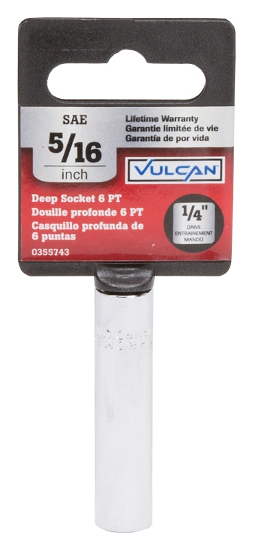 Vulcan MT6486088 Drive Socket, 5/16 in Socket, 1/4 in Drive, 6-Point, Chrome Vanadium Steel, Chrome