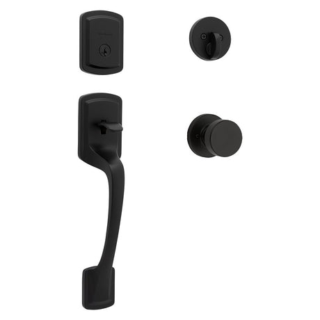 Kwikset Prague Series 818PGHXPSK 514 RDT SMT Handleset with Pismo Knob, Contemporary Lock, Arch Handle, Matte Black