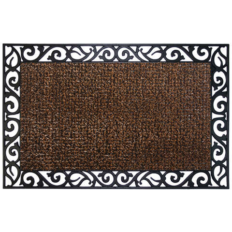 GrassWorx Clean Machine 24 in. W X 36 in. L Brown Wrought Iron Stems and Leaves Astroturf Door Mat