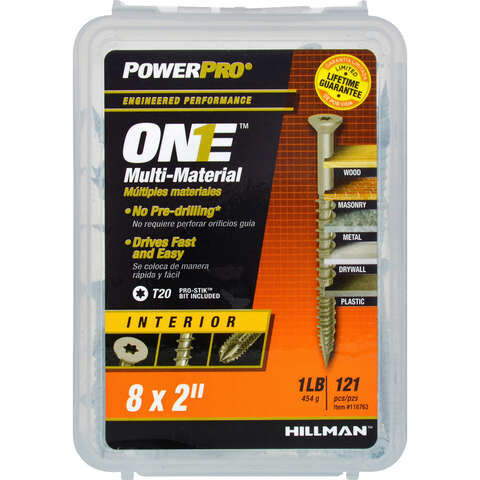 HILLMAN POWERPRO ONE No. 8 X 2 in. L Star Flat Head Coarse Multi-Material Screw