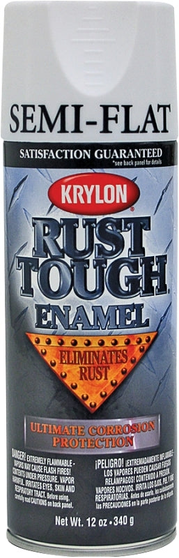 Krylon Rust Tough K09201007 Rust-Preventative Spray Paint, Semi-Flat, White, 12 oz, Can